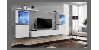 Ensemble meuble salon mural SWITCH XIV design, coloris blanc brillant.