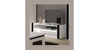 Meuble tv LINA blanc et noir brillant + LED