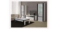 Meuble tv LINA blanc et noir brillant + LED