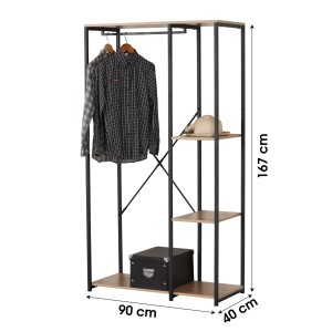 Porte manteau / dressing ouvert avec 2 étagères et penderie - 90x40x167cm