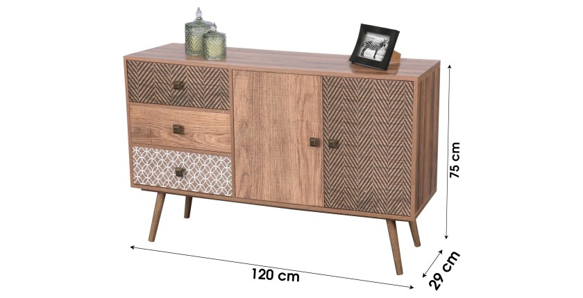 Buffet 2 portes et 3 tiroirs style ethnique dimensions 120x75x29cm