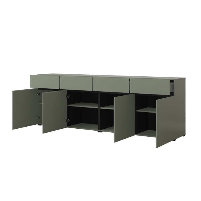 Buffet XL colore verde salvia 225cm collezione HAVANA. Credenza design con 4 porte e 4 cassetti.