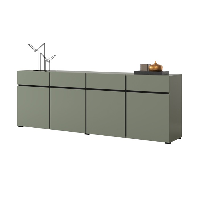 Buffet XL colore verde salvia 225cm collezione HAVANA. Credenza design con 4 porte e 4 cassetti.