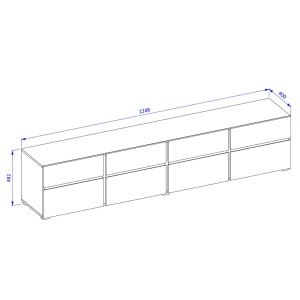 Meuble TV XL coloris vert sauge et noir 225cm collection HAVANA. Meuble design avec 4 portes et 4 tiroirs.