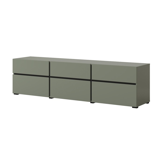 Mobile TV colore verde salvia 180cm collezione HAVANA. Mobile design con 3 porte e 3 cassetti.
