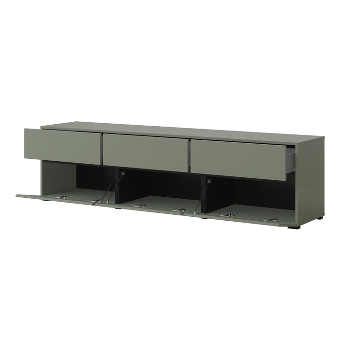 Mobile TV colore verde salvia 180cm collezione HAVANA. Mobile design con 3 porte e 3 cassetti.
