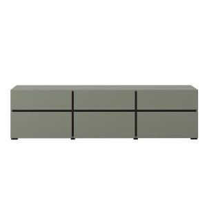 Meuble TV coloris vert sauge 180cm collection HAVANA. Meuble design avec 3 portes et 3 tiroirs.