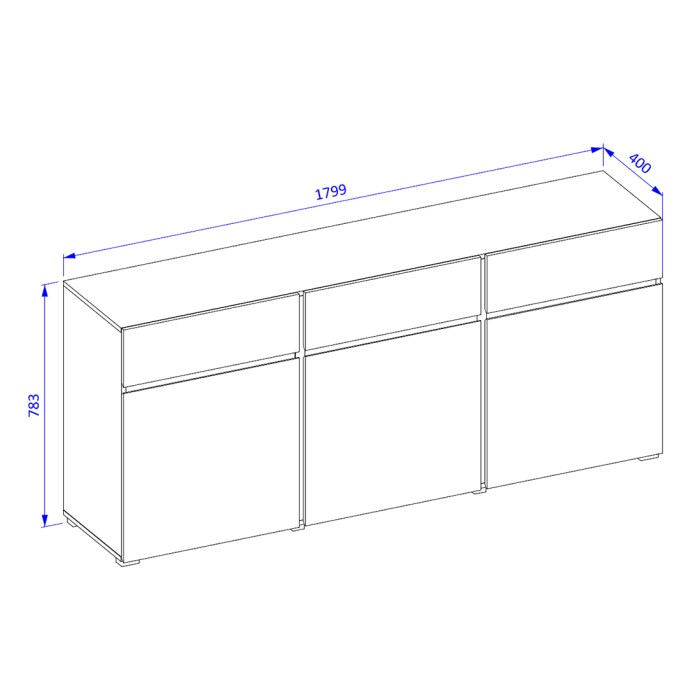 Buffet color salvia verde 180cm collezione HAVANA. Credenza di design con 3 porte e 3 cassetti.