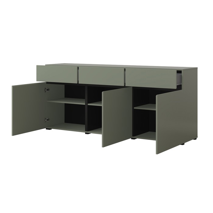 Buffet color salvia verde 180cm collezione HAVANA. Credenza di design con 3 porte e 3 cassetti.
