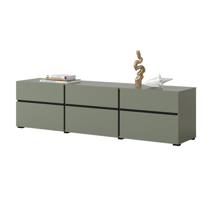 Salon complet HAVANA – Vert sauge et noir – Meuble TV, buffet et buffet haut – Style design moderne