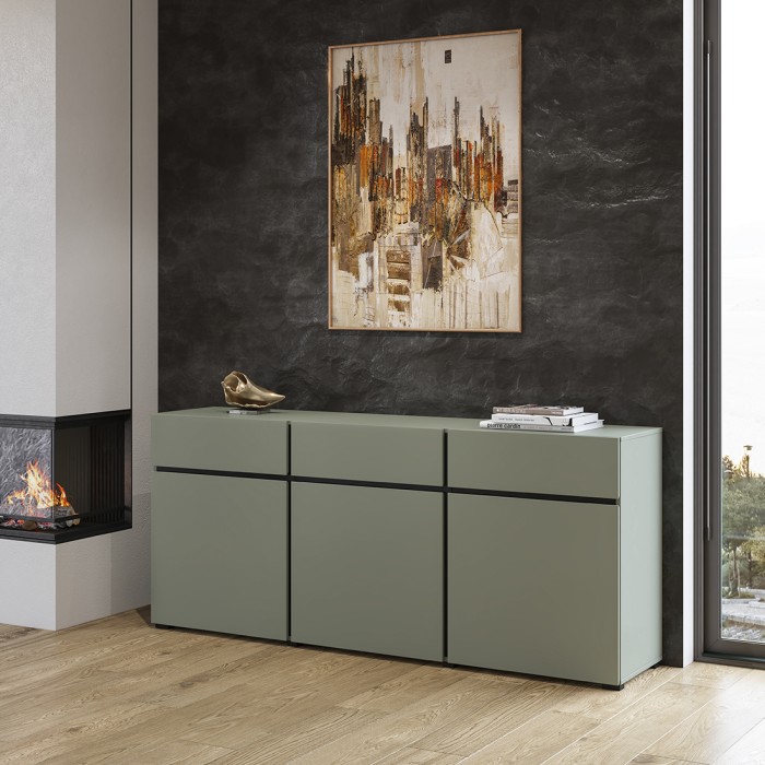 Salon complet HAVANA – Vert sauge et noir – Meuble TV, buffet et buffet haut – Style design moderne