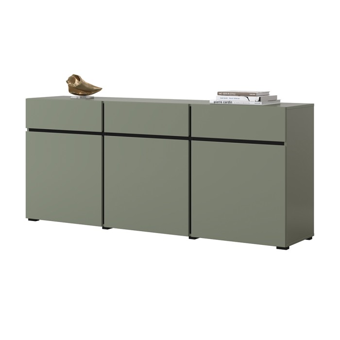 Salón completo HAVANA – Verde salvia y negro – Mueble para TV, aparador y aparador alto – Estilo diseño moderno