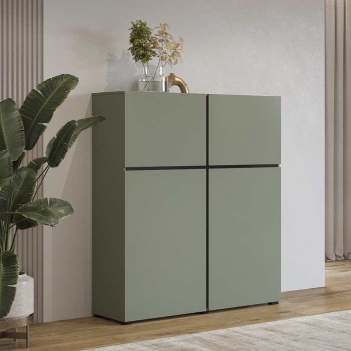 Salon complet HAVANA – Vert sauge et noir – Meuble TV, buffet et buffet haut – Style design moderne