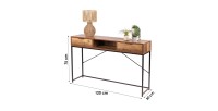 Console d'entrée style ethnique avec 2 tiroirs – Coloris bois noyer, dimensions 120x30x75 cm