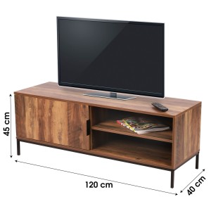Meuble TV style ethnique avec 1 porte coloris bois noyer - dimensions 120x40xH45cm