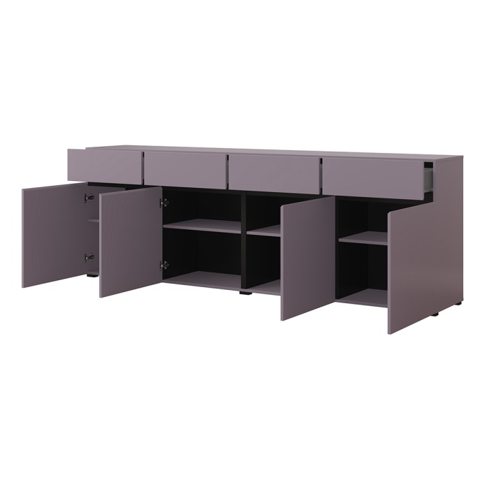 Buffet HAVANA 225 cm – Lilla pastello e nero – 4 porte, 4 cassetti – Design moderno