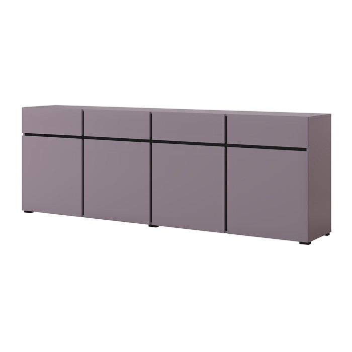 Buffet HAVANA 225 cm – Lilla pastello e nero – 4 porte, 4 cassetti – Design moderno