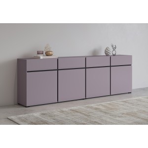 Buffet XL coloris violet pastel 225cm collection HAVANA. Bahut  design avec 4 portes et 4 tiroirs.