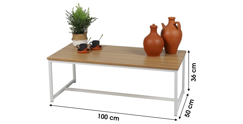 Tavolino basso stile industriale collezione PUEBLO – Colore rovere chiaro, dimensioni 100x50x36 cm