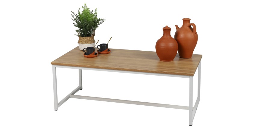 Tavolino basso stile industriale collezione PUEBLO – Colore rovere chiaro, dimensioni 100x50x36 cm