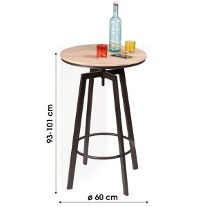 Bar réglable en hauteur, style vintage, dimension 60x60x101cm