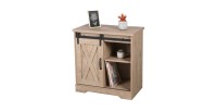 Commode style rustique 1 porte coulissante et 1 étagère coloris chêne clair dimensions 70x40x72cm