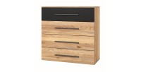 Commode design 4 grands tiroirs. Collection EOS coloris chêne clair et noir