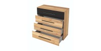 Commode design 4 grands tiroirs. Collection EOS coloris chêne clair et noir