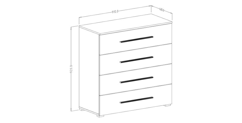 Commode design 4 grands tiroirs. Collection EOS coloris chêne clair et noir