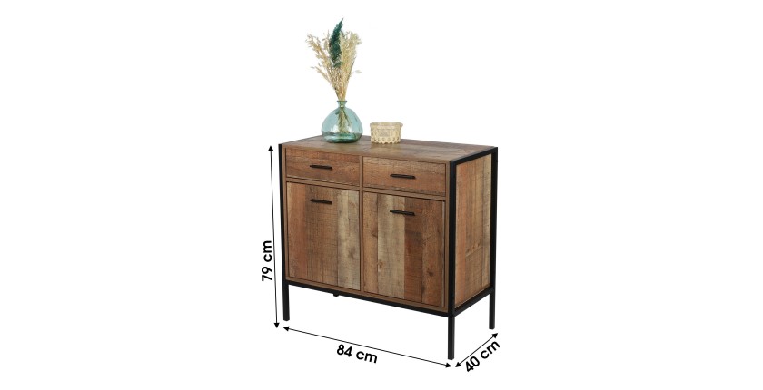 Rustieke stijl dressoir - 2 deuren en 2 laden, donkereikenkleur - 84x40x79 cm - Collectie OAKLANDER