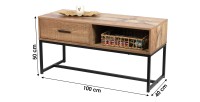 Salontafel in rustieke stijl - 1 lade en een nis, lichte eiken kleur, afmetingen 100x40xH50 cm - Collectie OAKLANDER