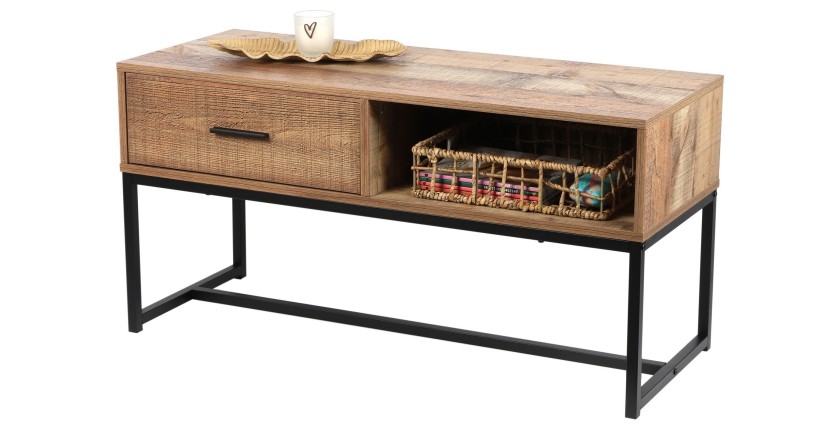 Salontafel in rustieke stijl - 1 lade en een nis, lichte eiken kleur, afmetingen 100x40xH50 cm - Collectie OAKLANDER