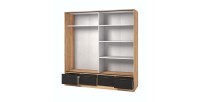 Armoire 200cm avec 2 portes coulissantes avec miroirs et 4 tiroirs couleur chêne et noir. Collection EOS