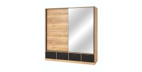 Armoire 200cm avec 2 portes coulissantes avec miroirs et 4 tiroirs couleur chêne et noir. Collection EOS