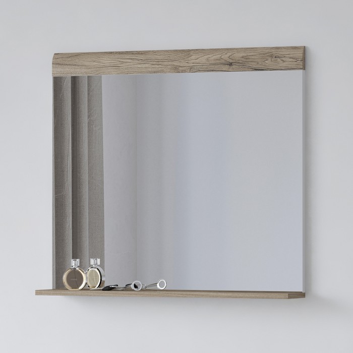 Espejo de diseño OHIO – 83x72 cm – Roble claro con estante integrado