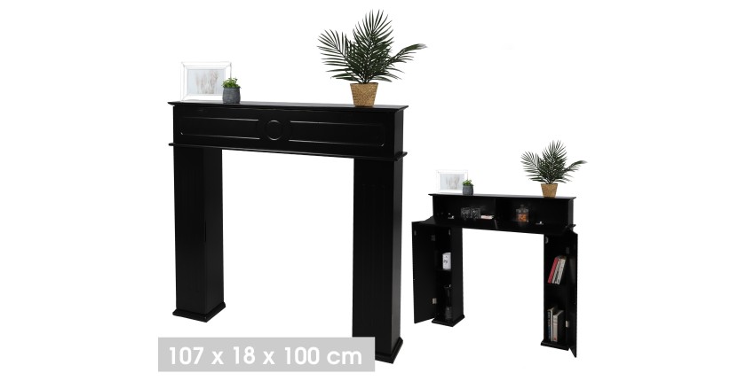 Contour de cheminée décorative coloris noir avec 3 portes - dimensions 107x18xH100cm