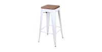 Tabouret de bar style vintage en métal, coloris blanc mat - dimensions 43x43xH77cm