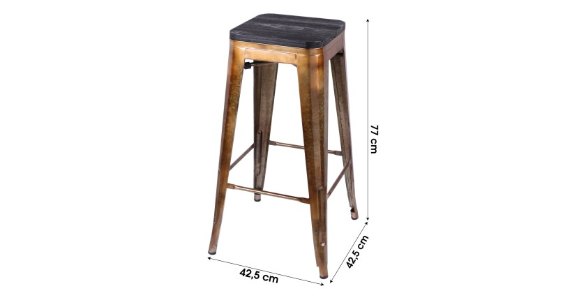 Tabouret de bar style vintage en métal, coloris doré - dimensions 43x43xH77cm