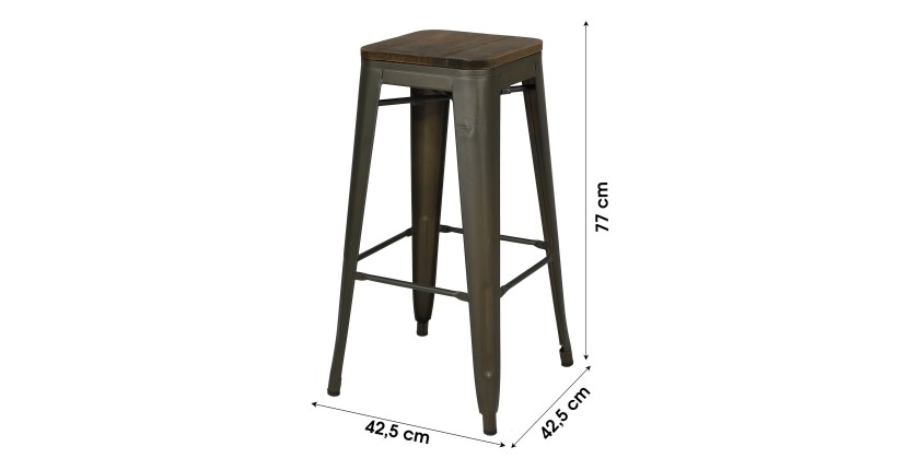 Tabouret de bar style vintage en métal, coloris gris industriel - dimensions 43x43xH77cm