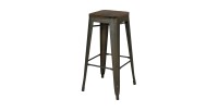 Tabouret de bar style vintage en métal, coloris gris industriel - dimensions 43x43xH77cm