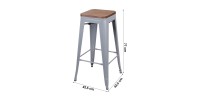 Tabouret de bar style vintage en métal, coloris gris - dimensions 43x43xH77cm