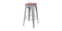 Tabouret de bar style vintage en métal, coloris gris - dimensions 43x43xH77cm