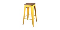 Tabouret de bar style vintage en métal, coloris jaune - dimensions 43x43xH77cm