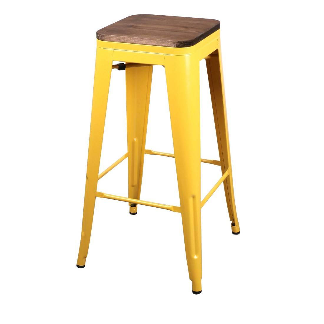 Tabouret de bar style vintage en métal, coloris jaune - dimensions 43x43xH77cm