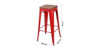 Tabouret de bar style vintage en métal, coloris rouge - dimensions 43x43xH77cm