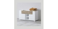 Design-Aufbewahrungsbank aus der Kollektion OHIO in Weiß und Eiche. 2 Türen und 1 Schublade.