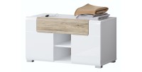 Design-Aufbewahrungsbank aus der Kollektion OHIO in Weiß und Eiche. 2 Türen und 1 Schublade.