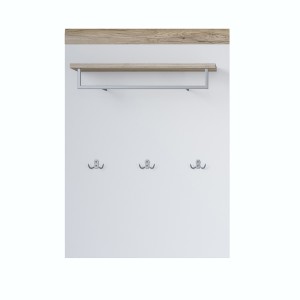 Panneau mural porte manteau avec étagère coloris blanc et chêne pour l'entrée de votre maison. Collection OHIO