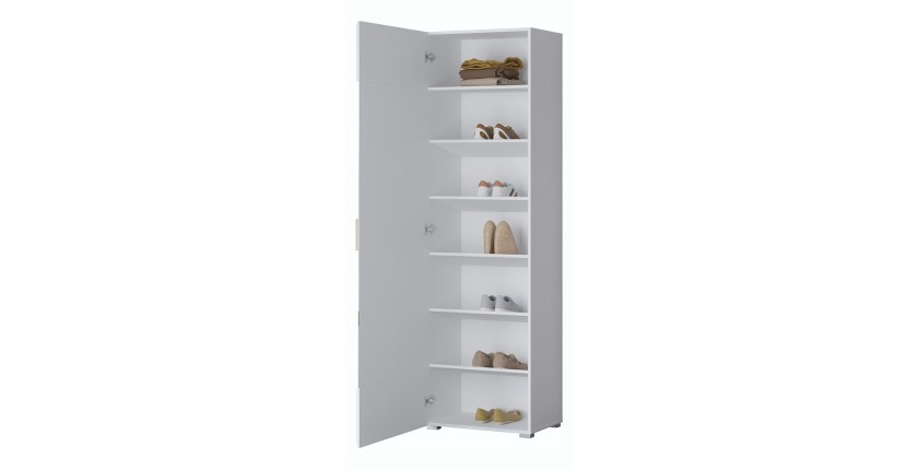 Ensemble design de 5 meubles d'entrée collection OHIO coloris blanc et chêne.