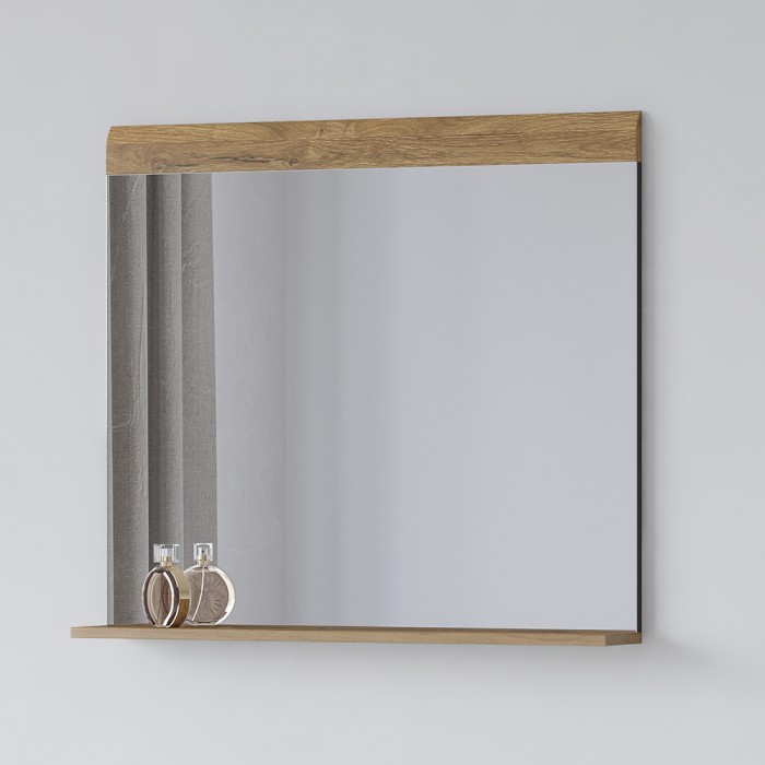 Grote designspiegel uit de OHIO-collectie in gelakte eikenkleur met geïntegreerde plank.